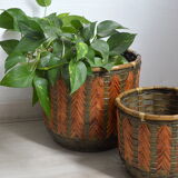 Bamboo and woven wicker pot cover