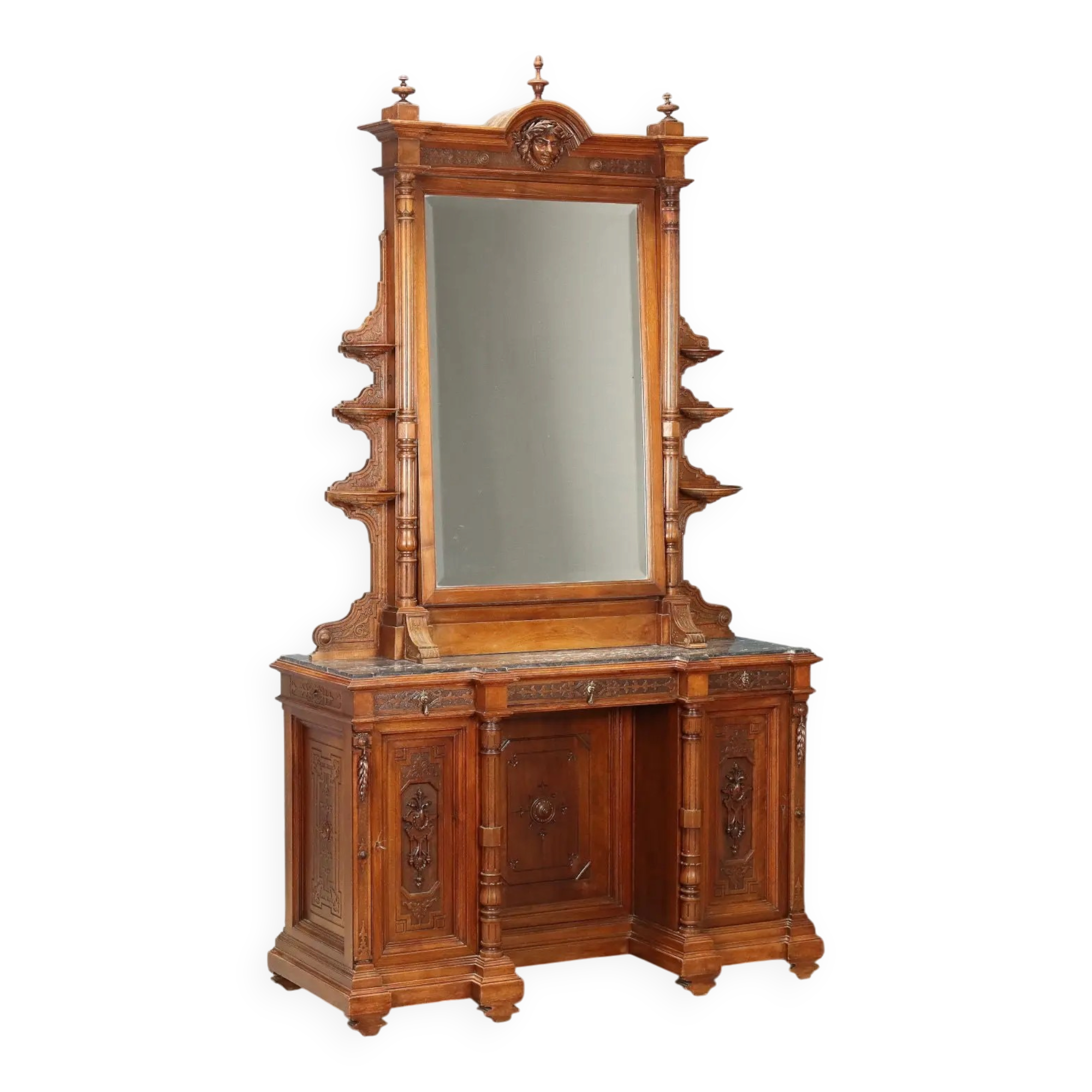 Antique walnut and marble dressing table, 3 drawers, 19th century.