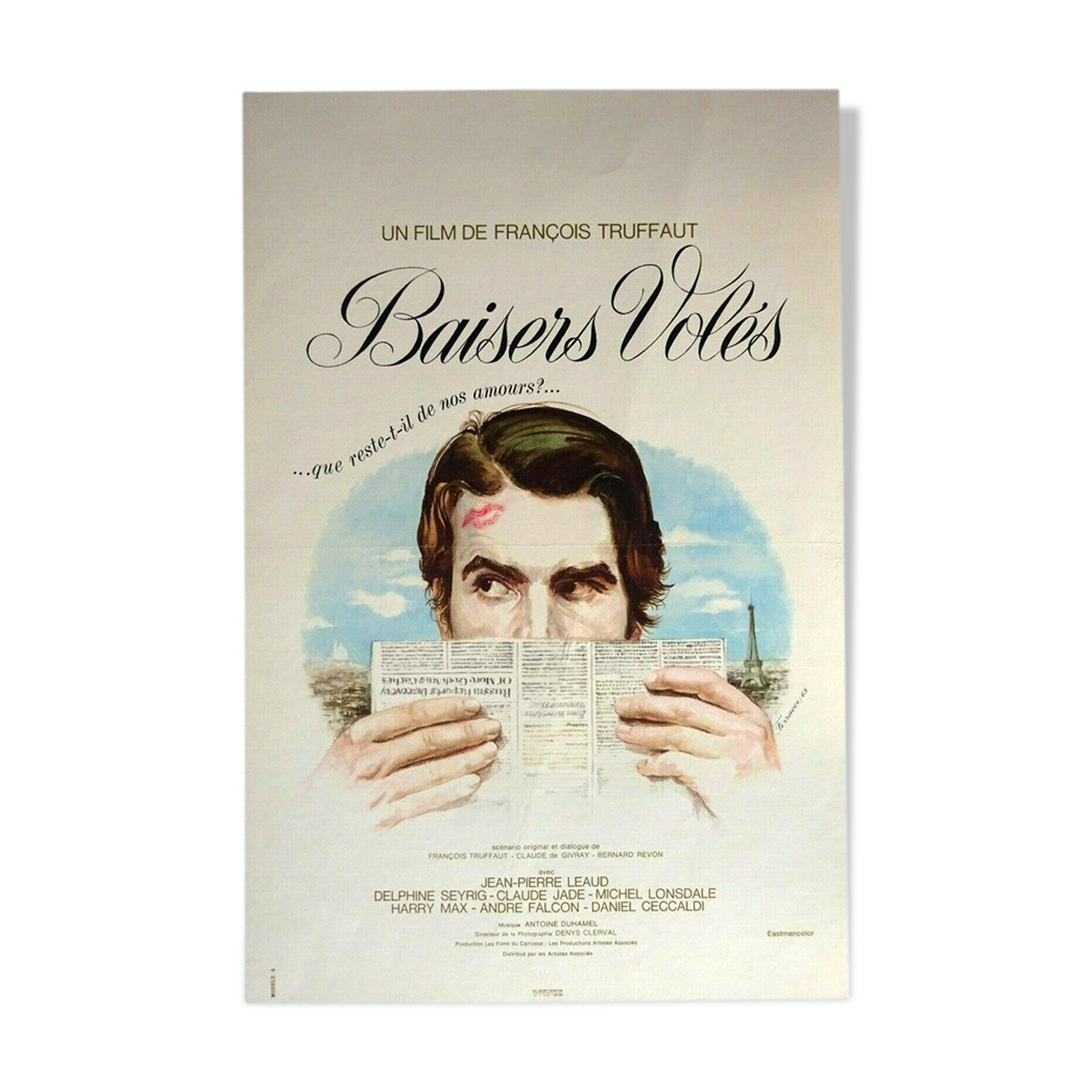 Original 1968 vintage cinema poster stolen kisses François Truffaut new wave entilée