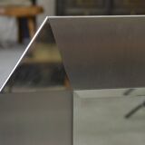 Miroir design en acier inoxydable brossé et chromé, verre biseauté 1970's
