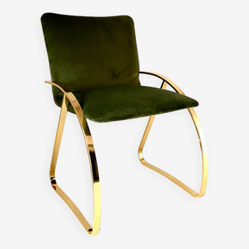 Fauteuil lounge vintage avec revêtement en velours vert, Italie 1970