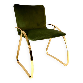 Fauteuil lounge vintage avec revêtement en velours vert, Italie 1970