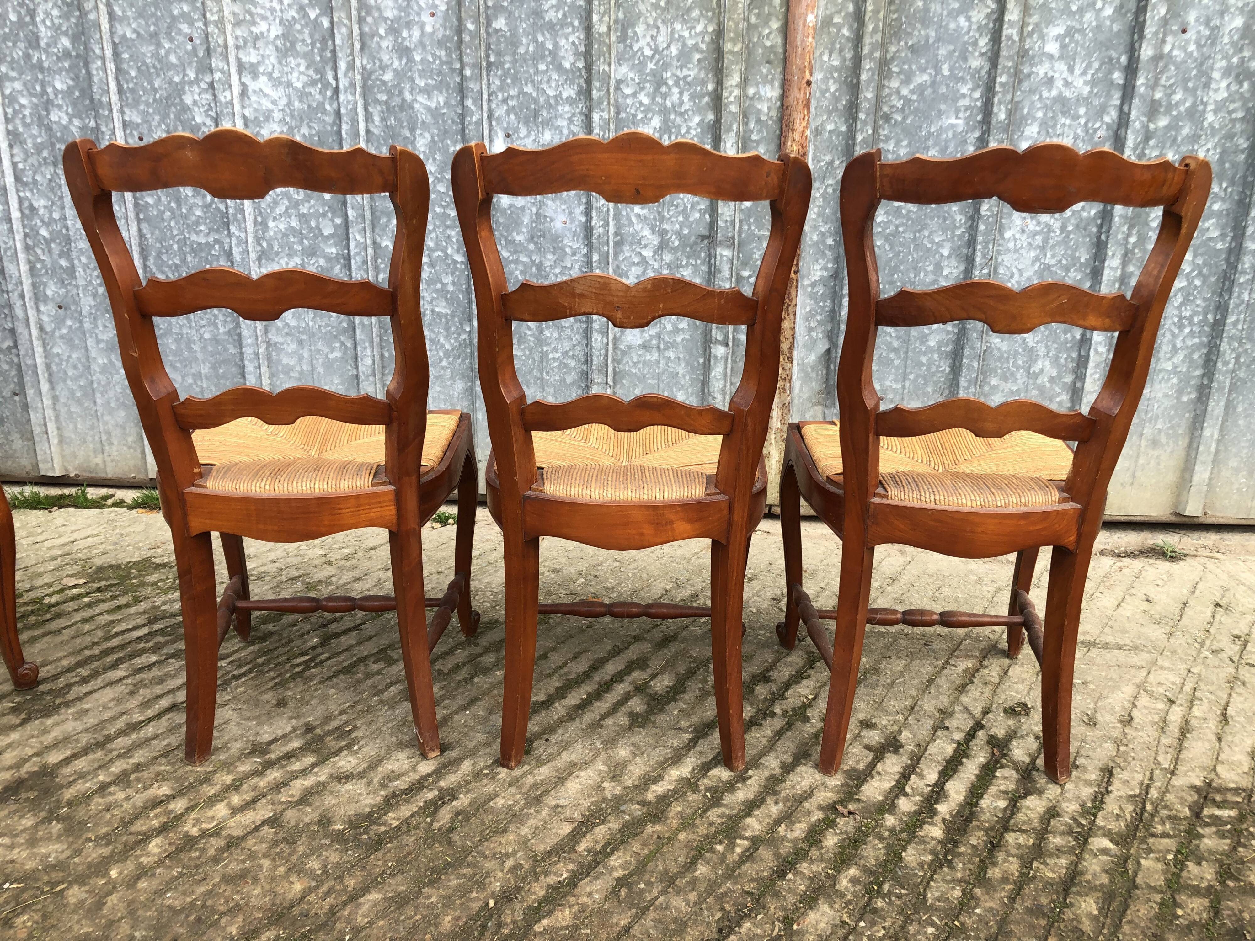 6 rush-seated chairs in solid cherry wood in Louis XV style