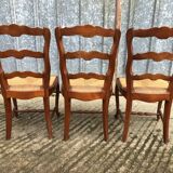 6 rush-seated chairs in solid cherry wood in Louis XV style