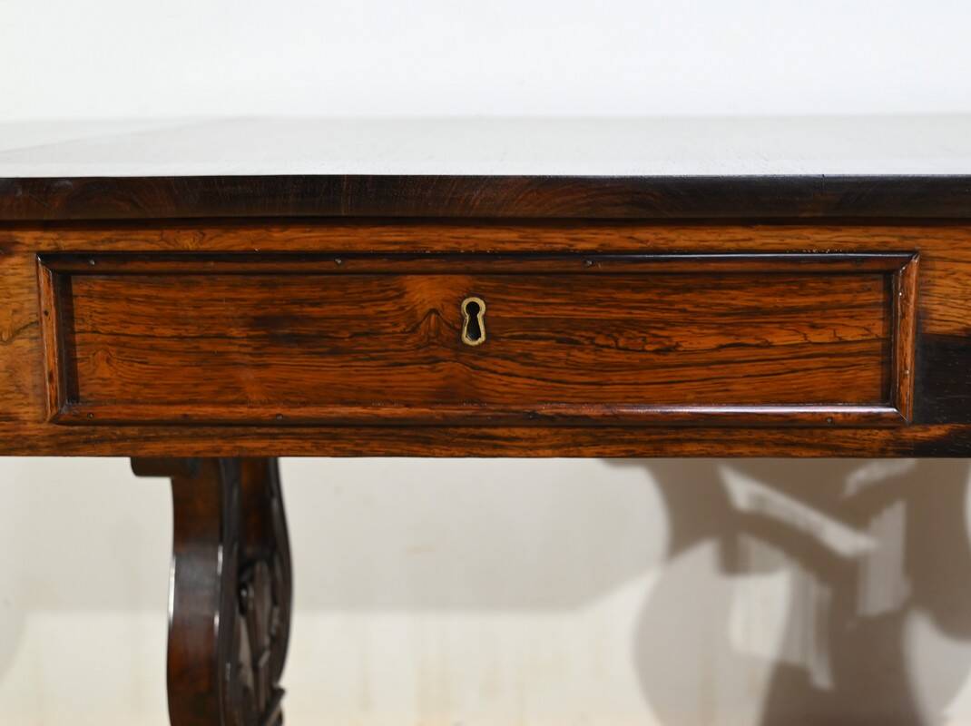 Desk Table with Shutters in Solid Rosewood, Restoration Period – Early 19th Century