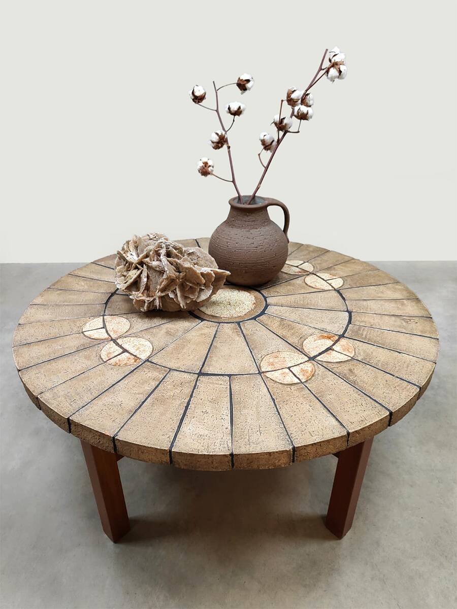 Danish vintage round stone coffee table 'Natures spirit'