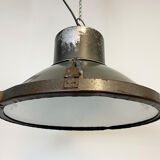 Industrial aluminium factory lamp with glass cover, 1960s