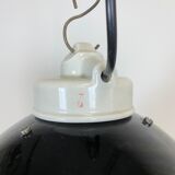 Industrial black enamel lamp with porcelain top, 1950s