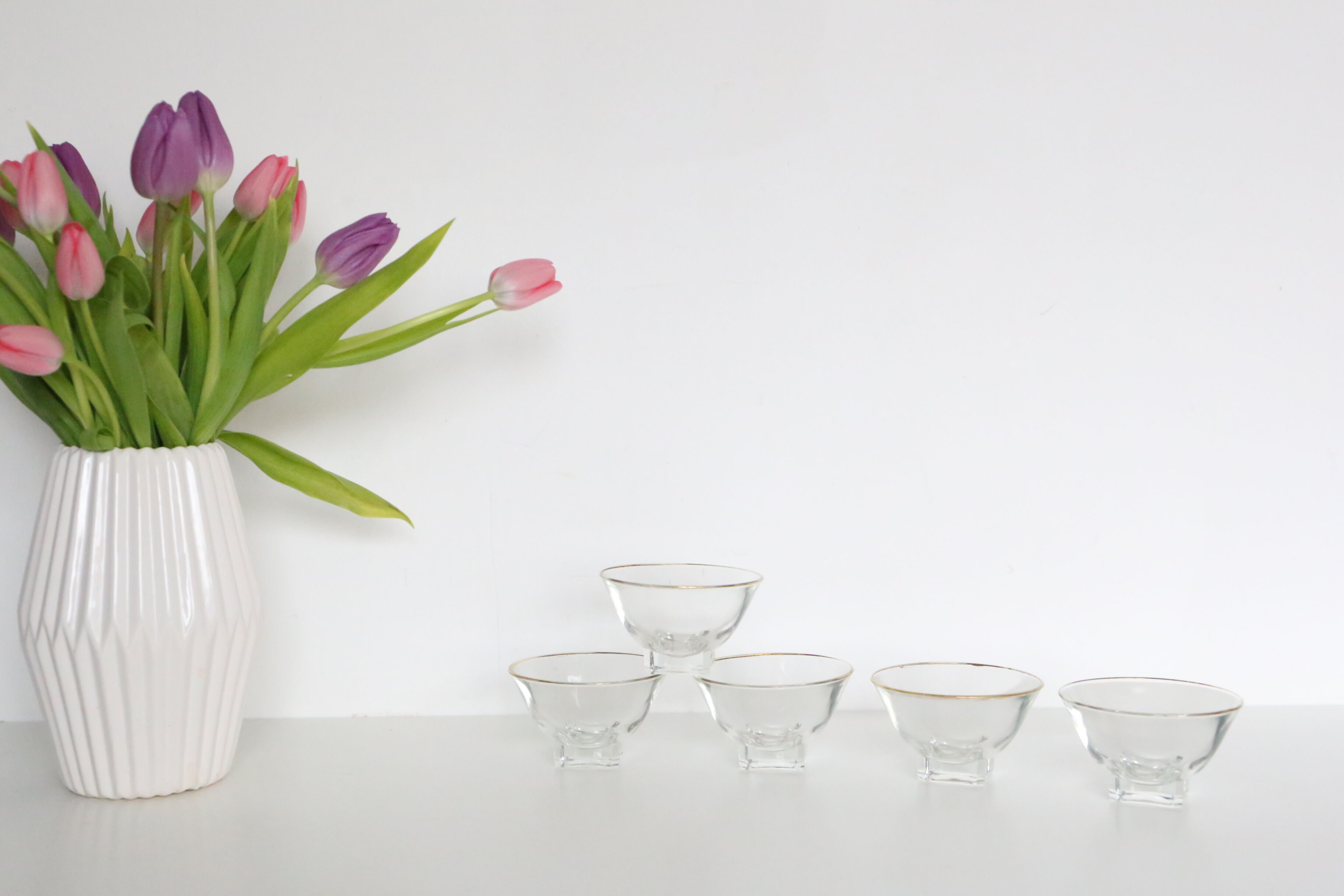 Set of 5 champagne glasses without foot, bistro style