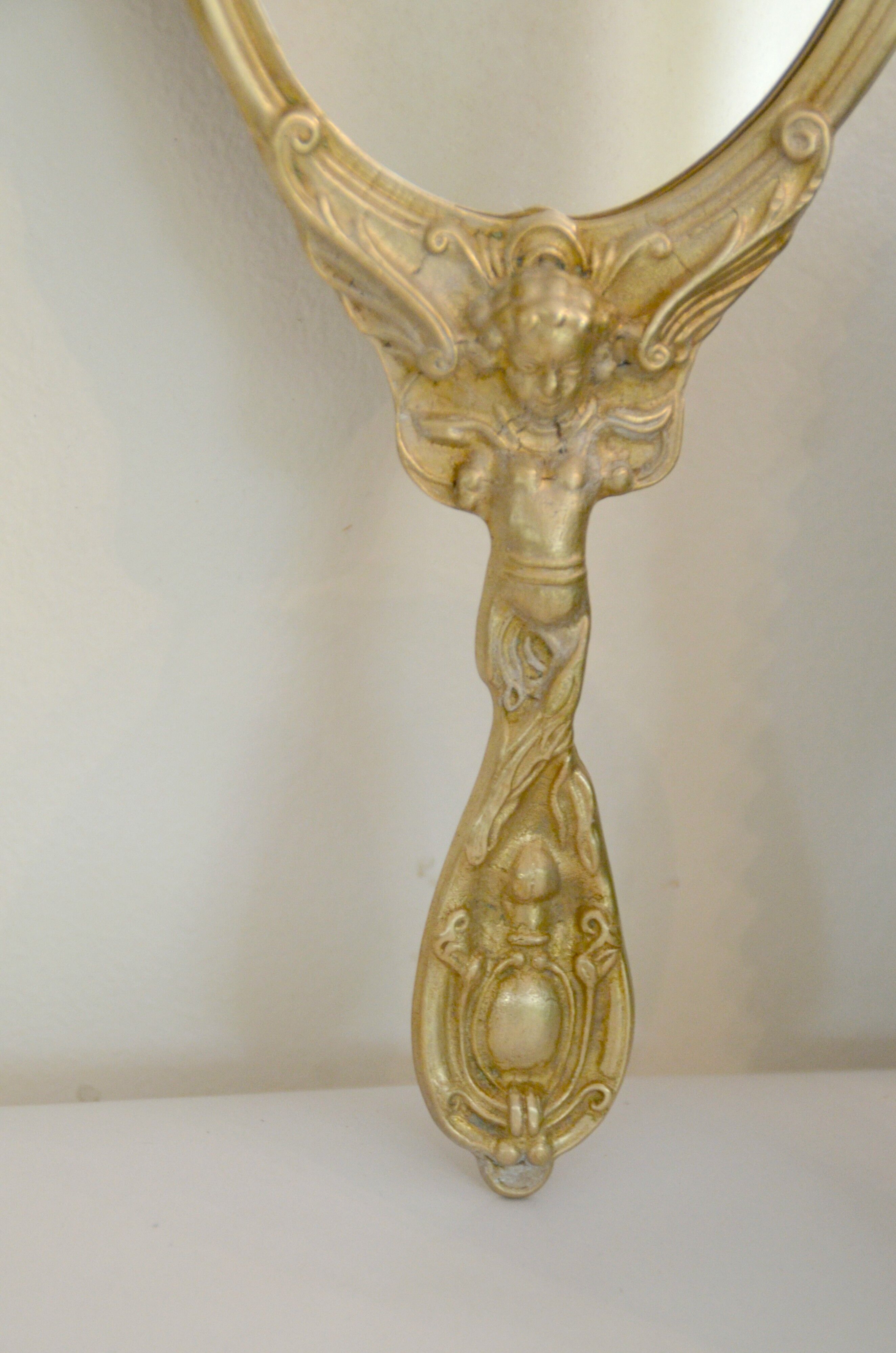 Mirror opposite hand brass 13x30cm