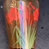 Vintage red-flowered pink glass vase
