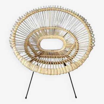 Rattan and metal armchair