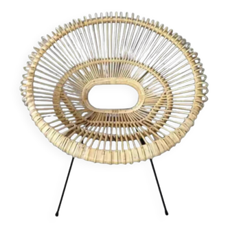 Rattan and metal armchair