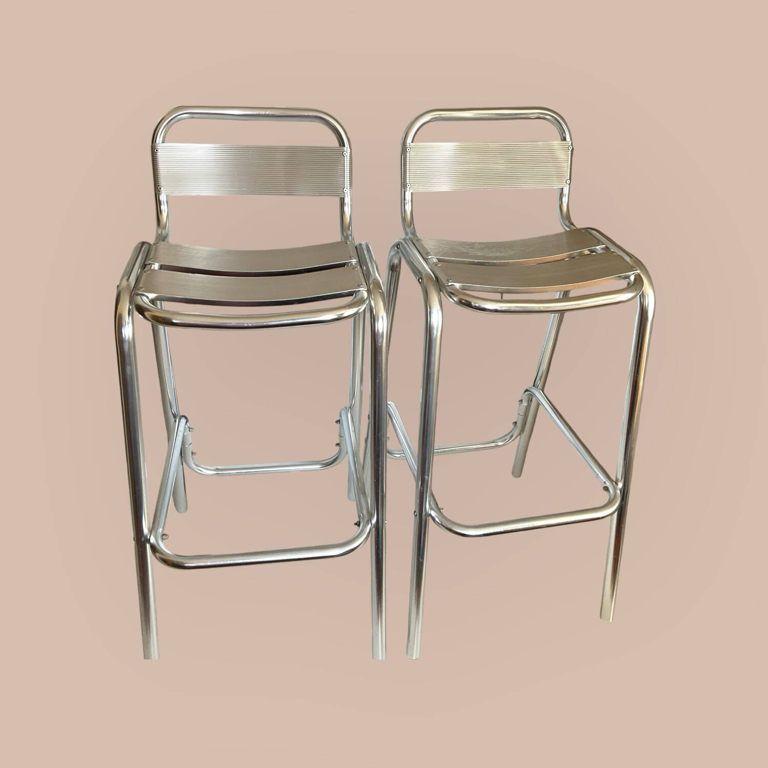 Pair of aluminum high chairs