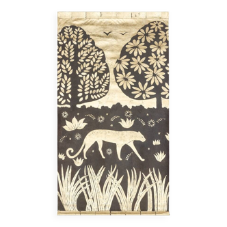 Toile peinte "Panthère sur un fond doré"
