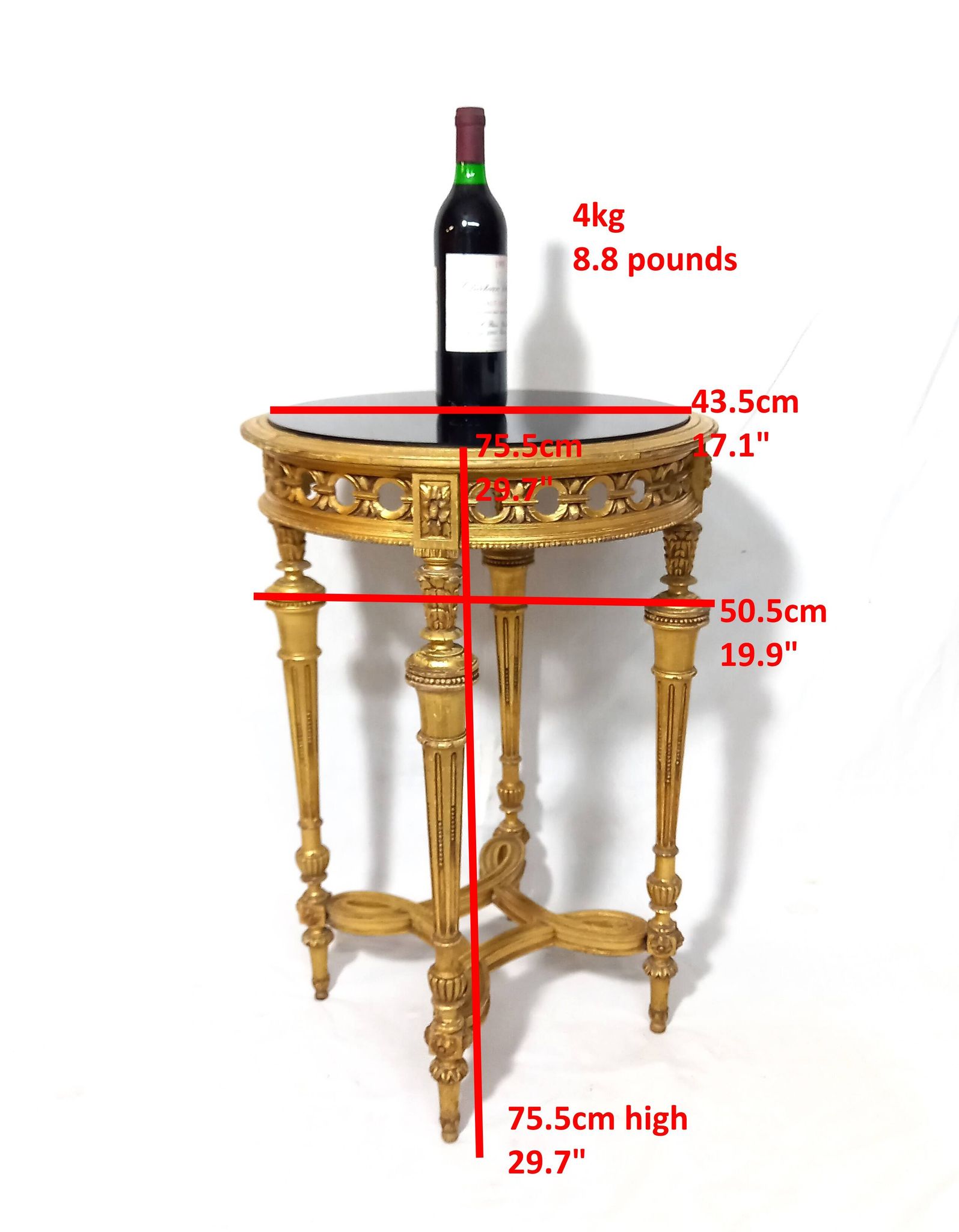 Napoleon III Pedestal Table (late 19th C.) Gilded and Carved Wood with Modern Black Top