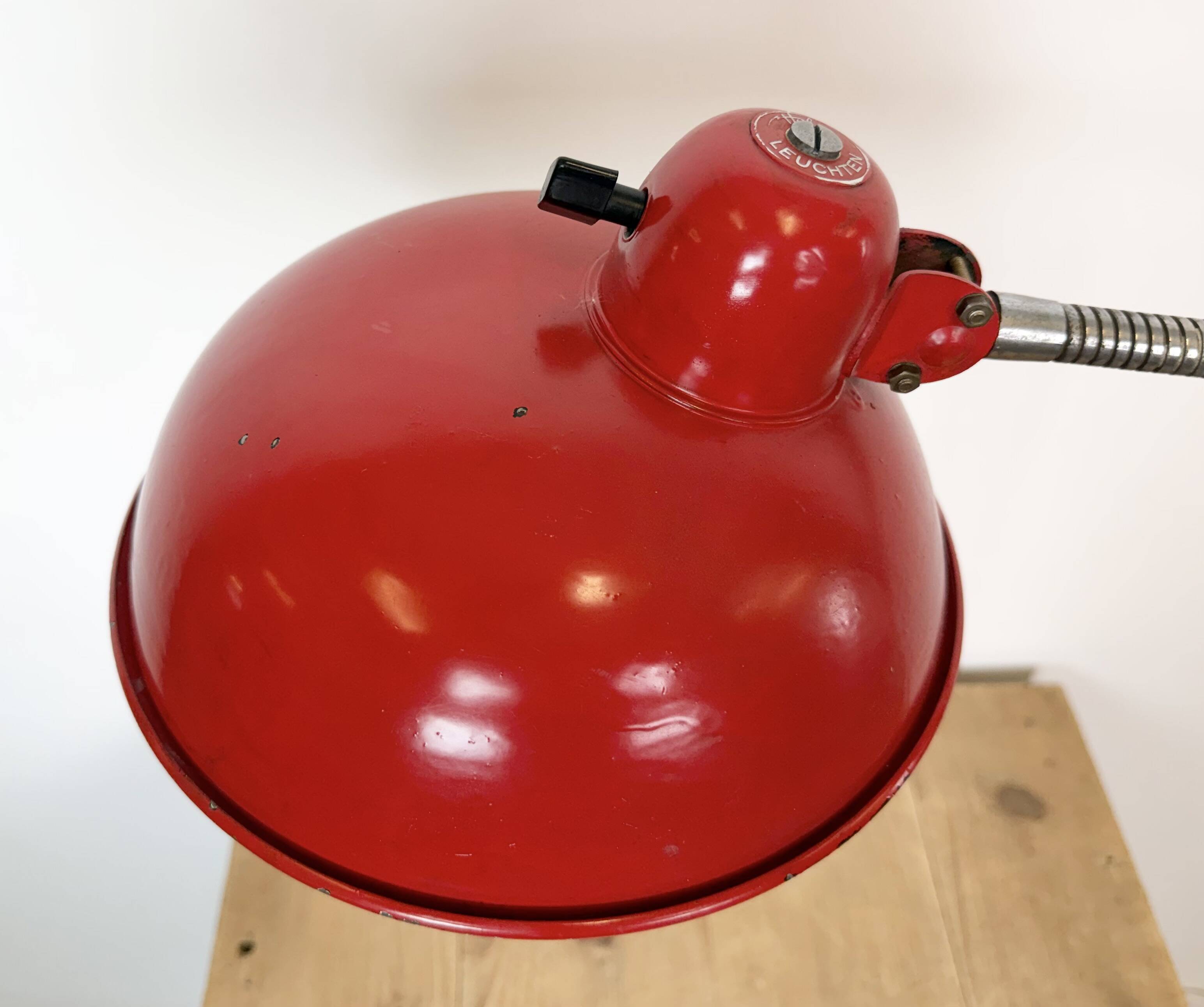 Large Red Industrial German Workshop Table Lamp from Helo Leuchten, 1950s