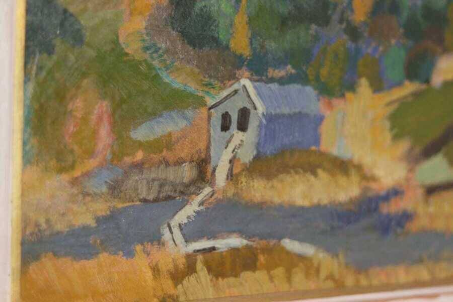 Original mid-century Swedish oil on panel – “Landscape with House” – vintage & framed – 42 × 52 cm (16.5" × 20.5")