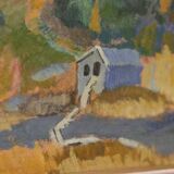 Original mid-century Swedish oil on panel – “Landscape with House” – vintage & framed – 42 × 52 cm (16.5" × 20.5")