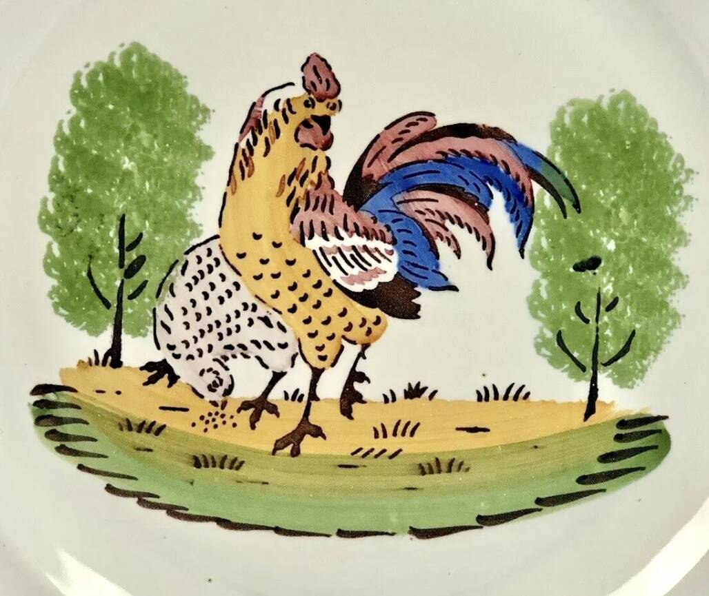 Old rooster hen dish Saint Clément Luneville model Charolles