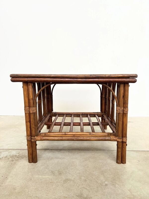 Table Basse Carrée en Rotin & Bambou – Plateau Amovible