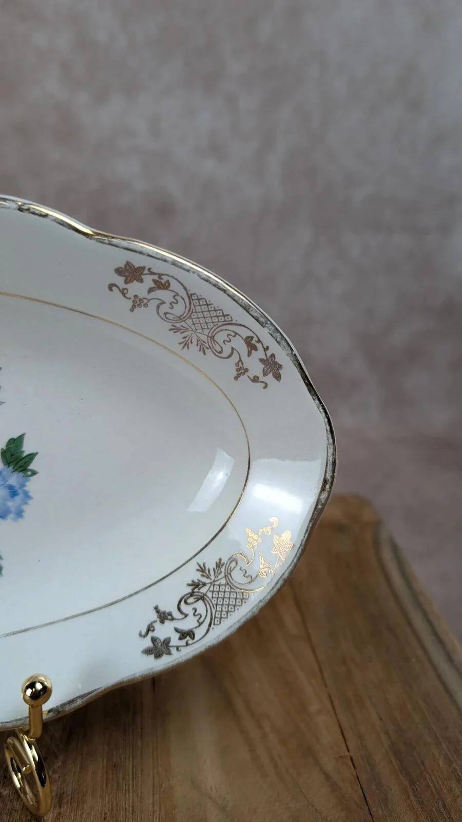 Antique oval plate Kg Lunéville – bird & golden flower decoration