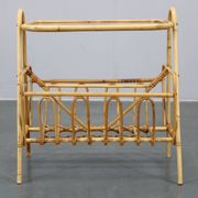 1970s Rattan Newspaper and Magazine Stand with Glass Top, Italy