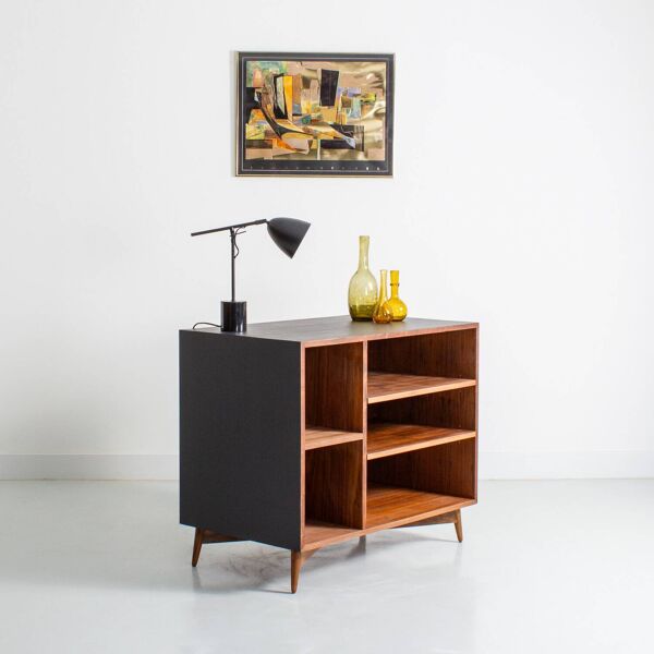 Commode en noyer et peinture noir, piétement en noyer massif