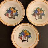 3 hollow plates model Fleuri, HBCM, Creil Montereau, 1950