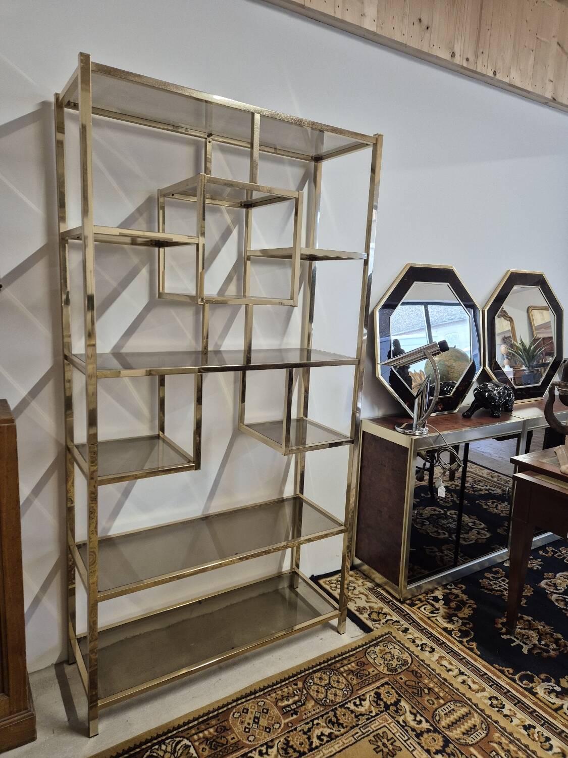 Vintage 1970s golden designer shelf