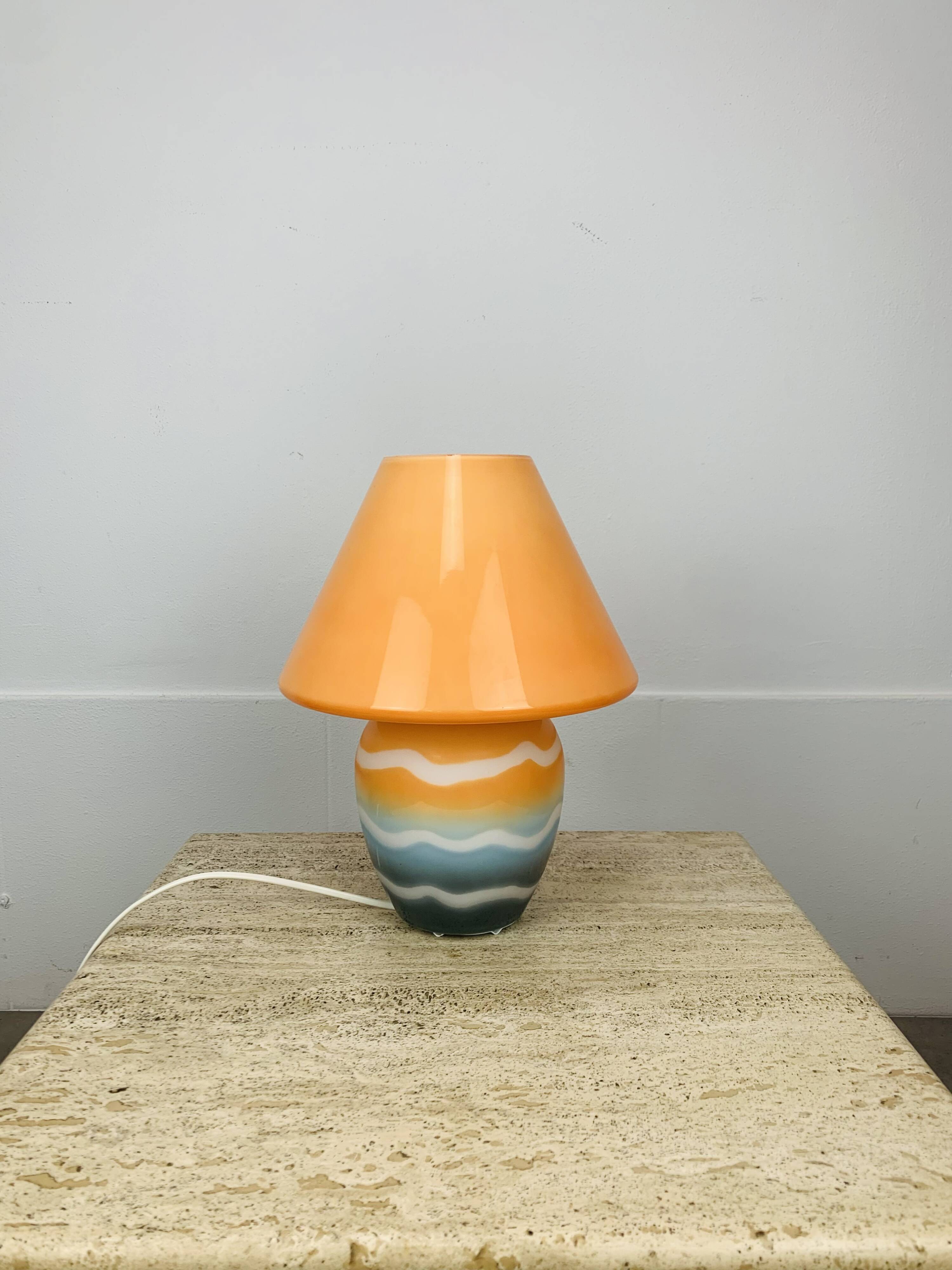 80s glass mushroom lamp, vintage