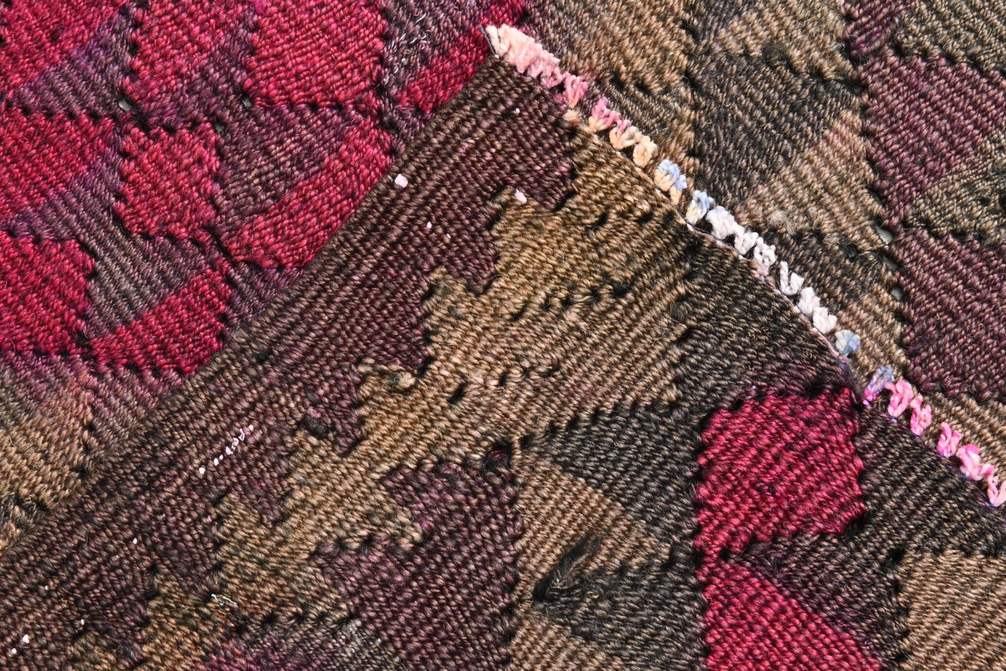Burgundy Geometric Tribal Kilim Runner Rug, 80x342Cm