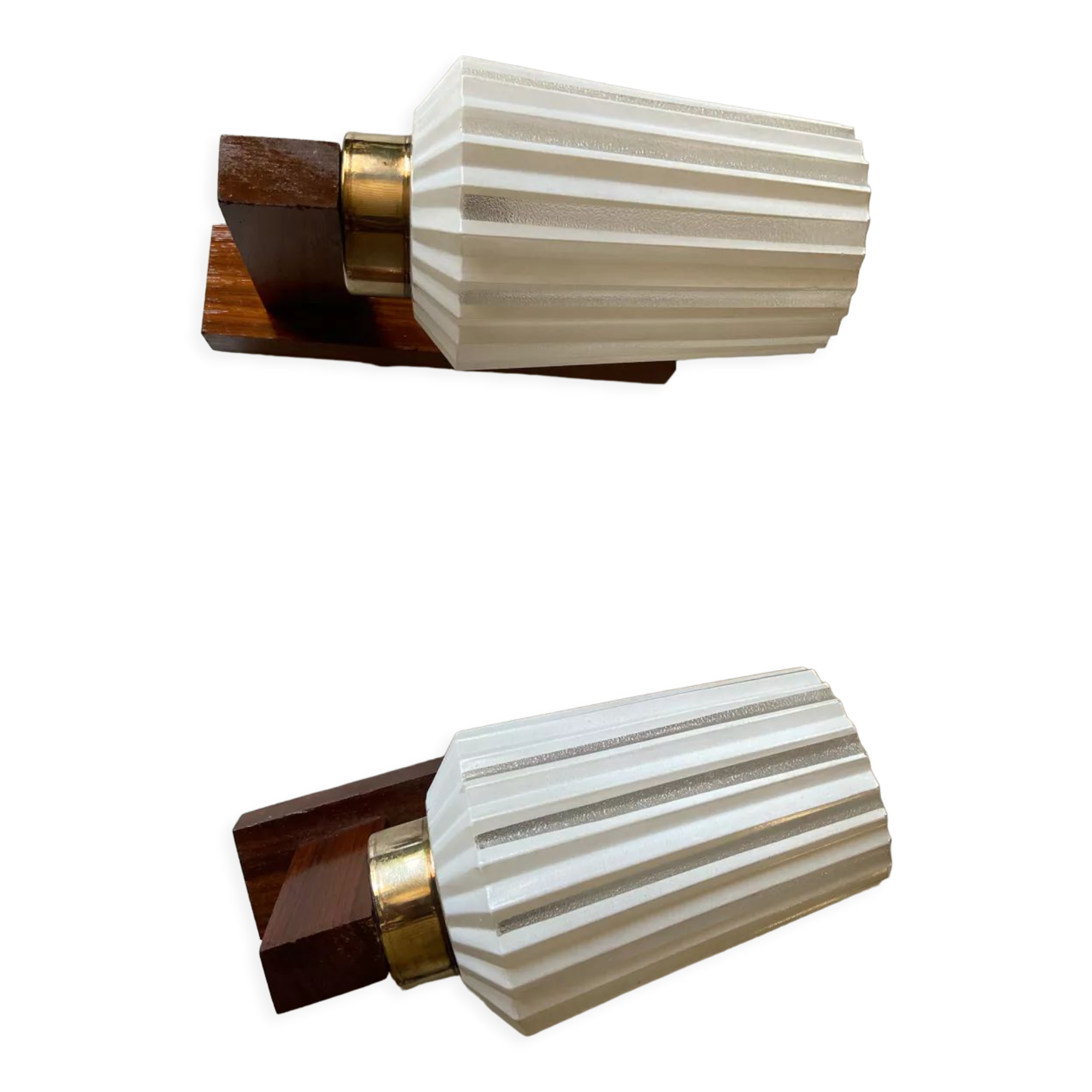 Pair of Scandinavian sconces in brass and opaline teak