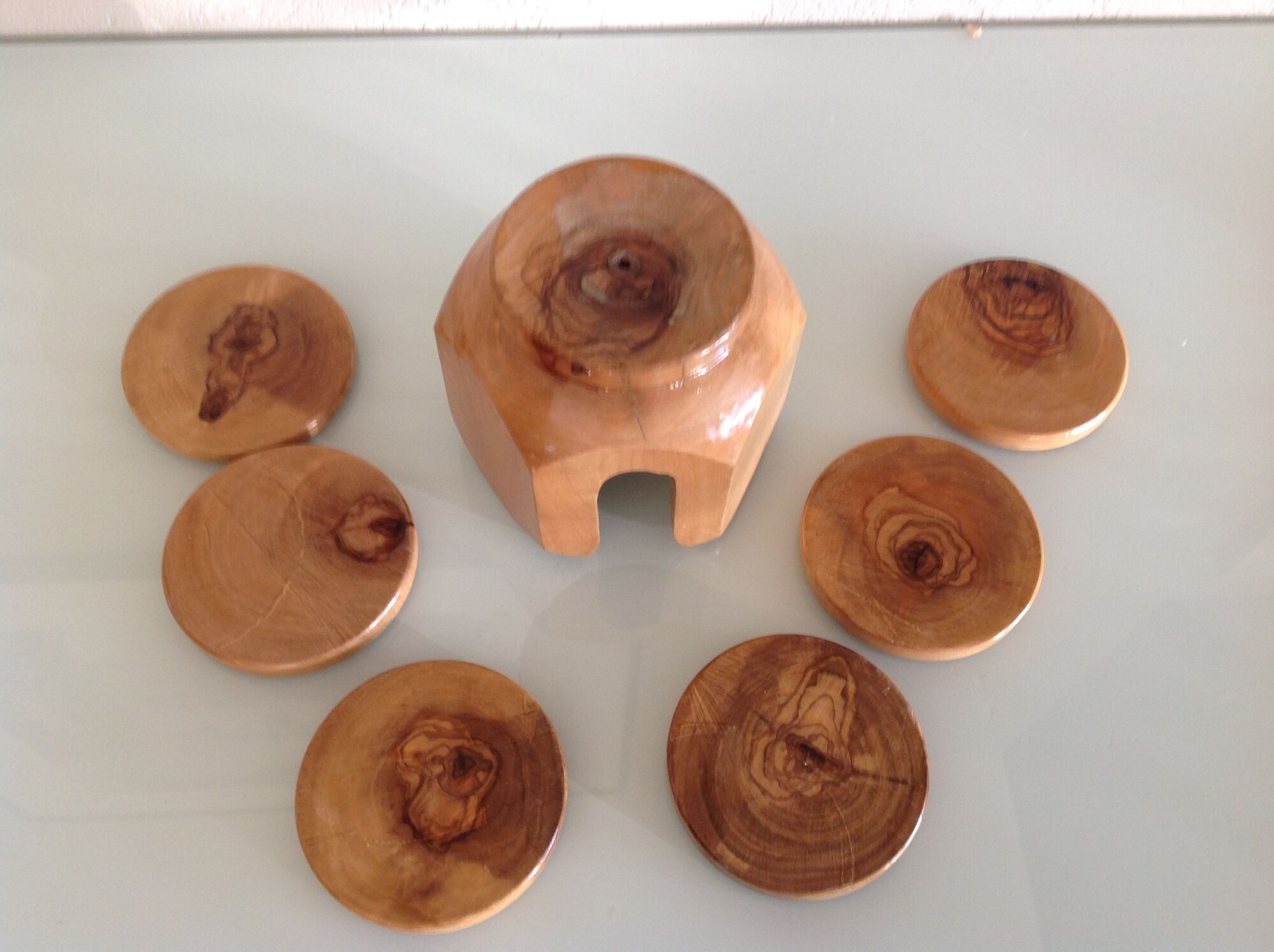 Set of six olive coasters / vintage 60s-70s