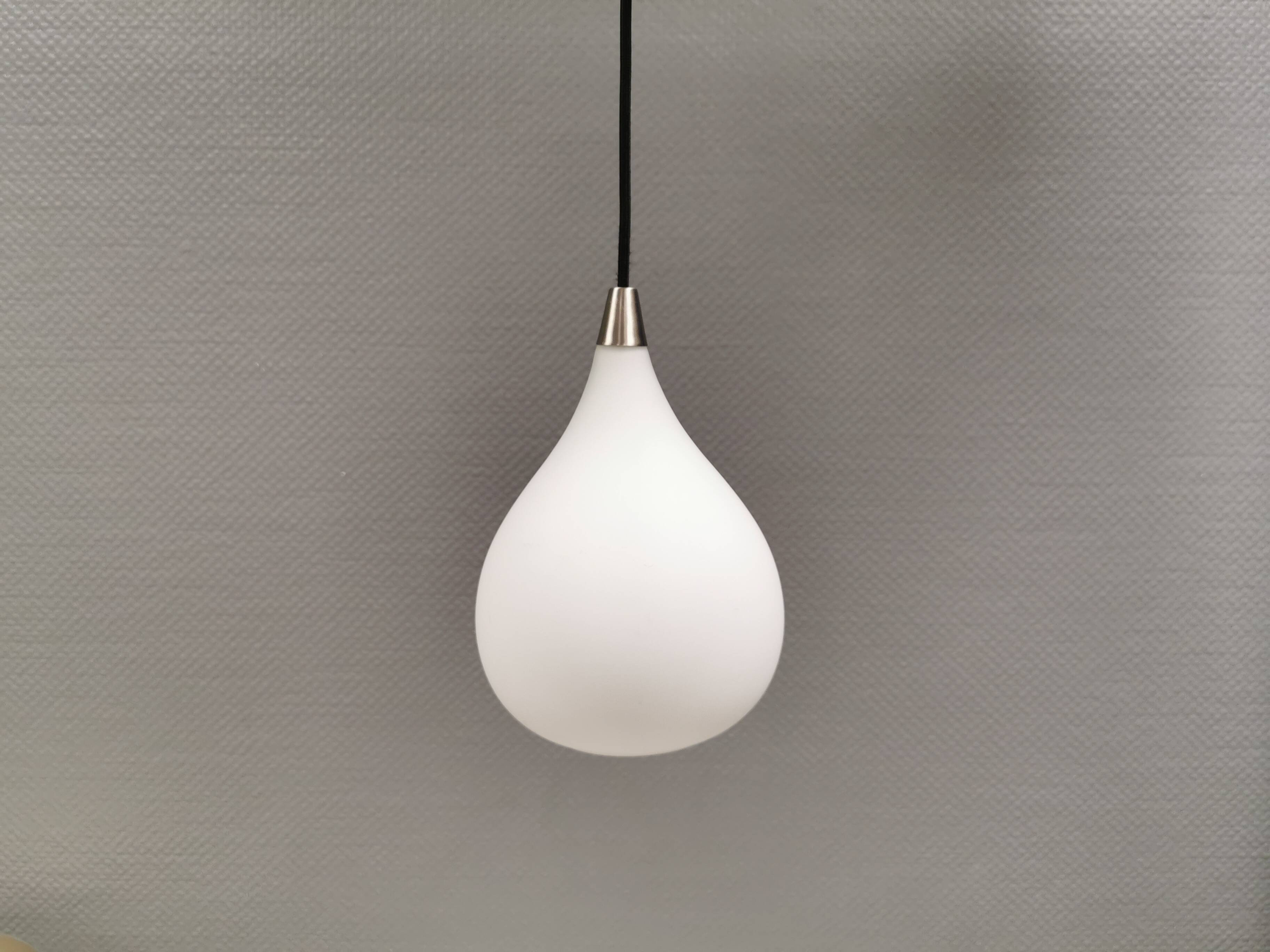 Drop-shaped hanging lamp in white opal glass, by danish El-Light, 1990s