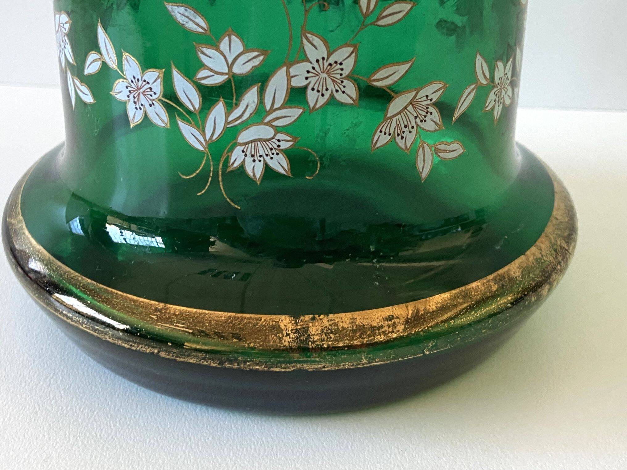 Unusual Large Vase/Candle Holder, Thick Glass, Fir Green, Decorative Carafe/Pitcher