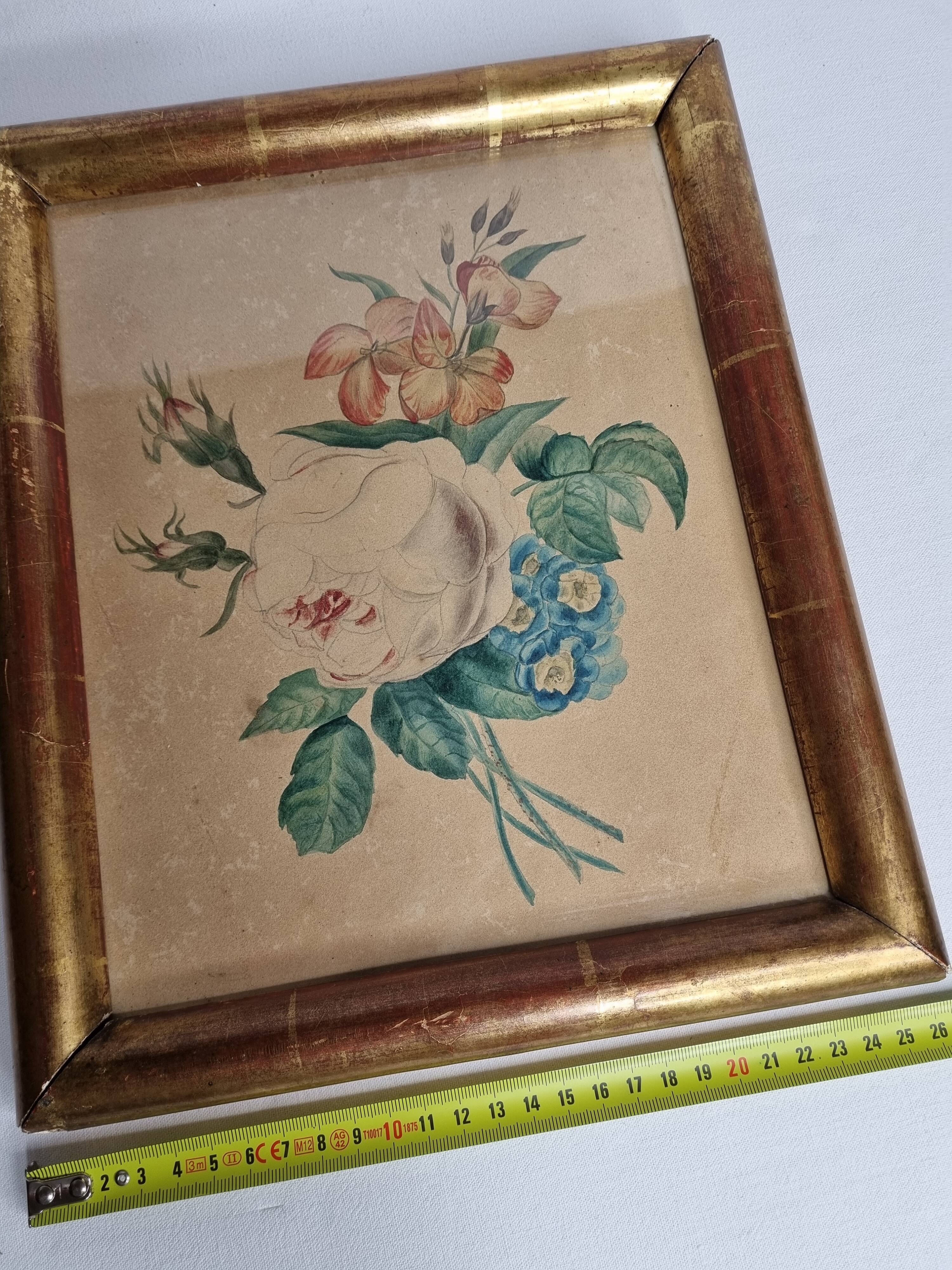 Original framed drawing from the beginning of the 19th century inspired by the work of Pierre-Joseph Redouté