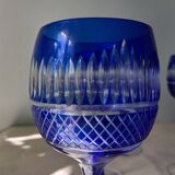6 colored and engraved glass stemmed glasses