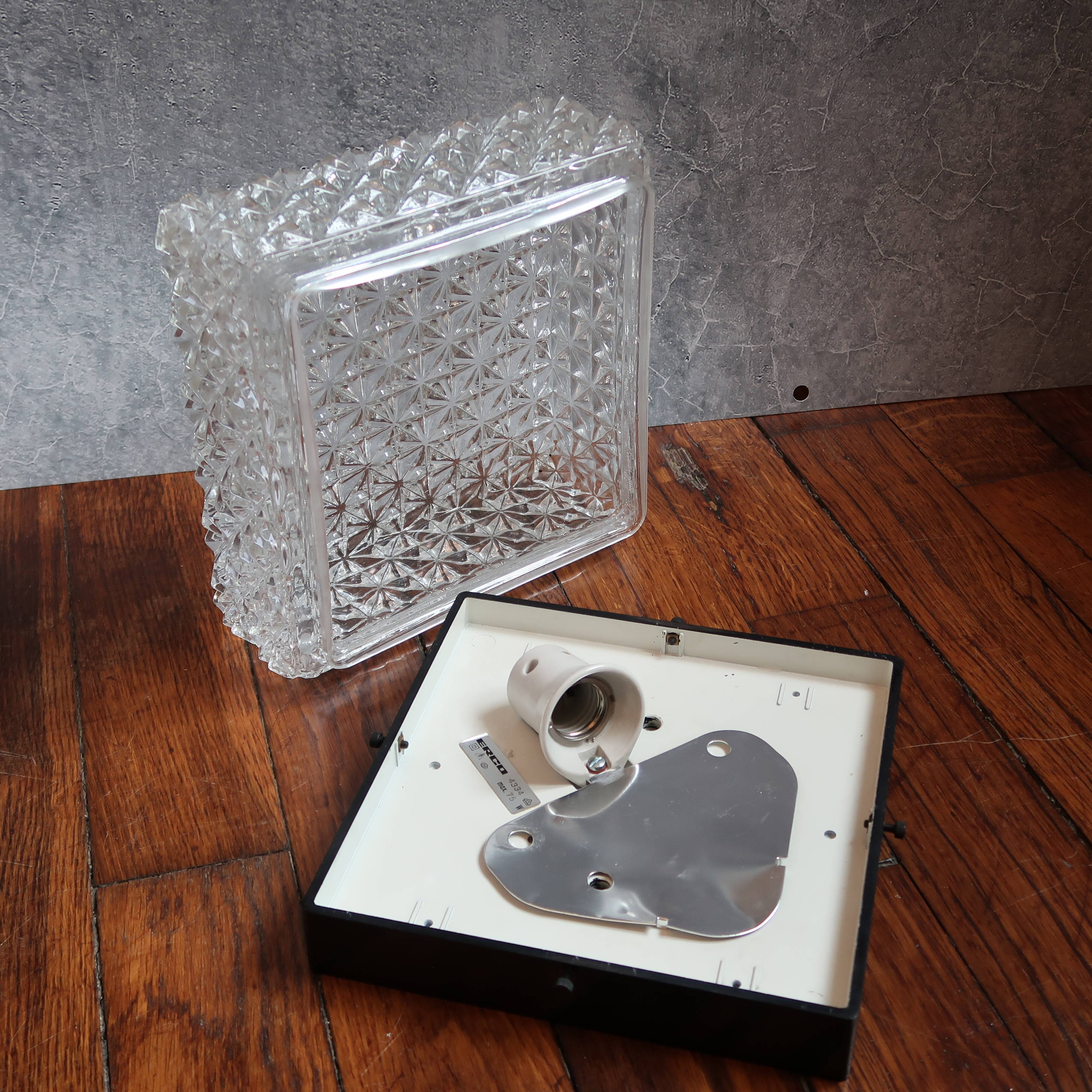 Glass square ceiling light by Erco 1970