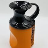 Modernist vase design, orange ceramic with relief cabochons from the 1970s.