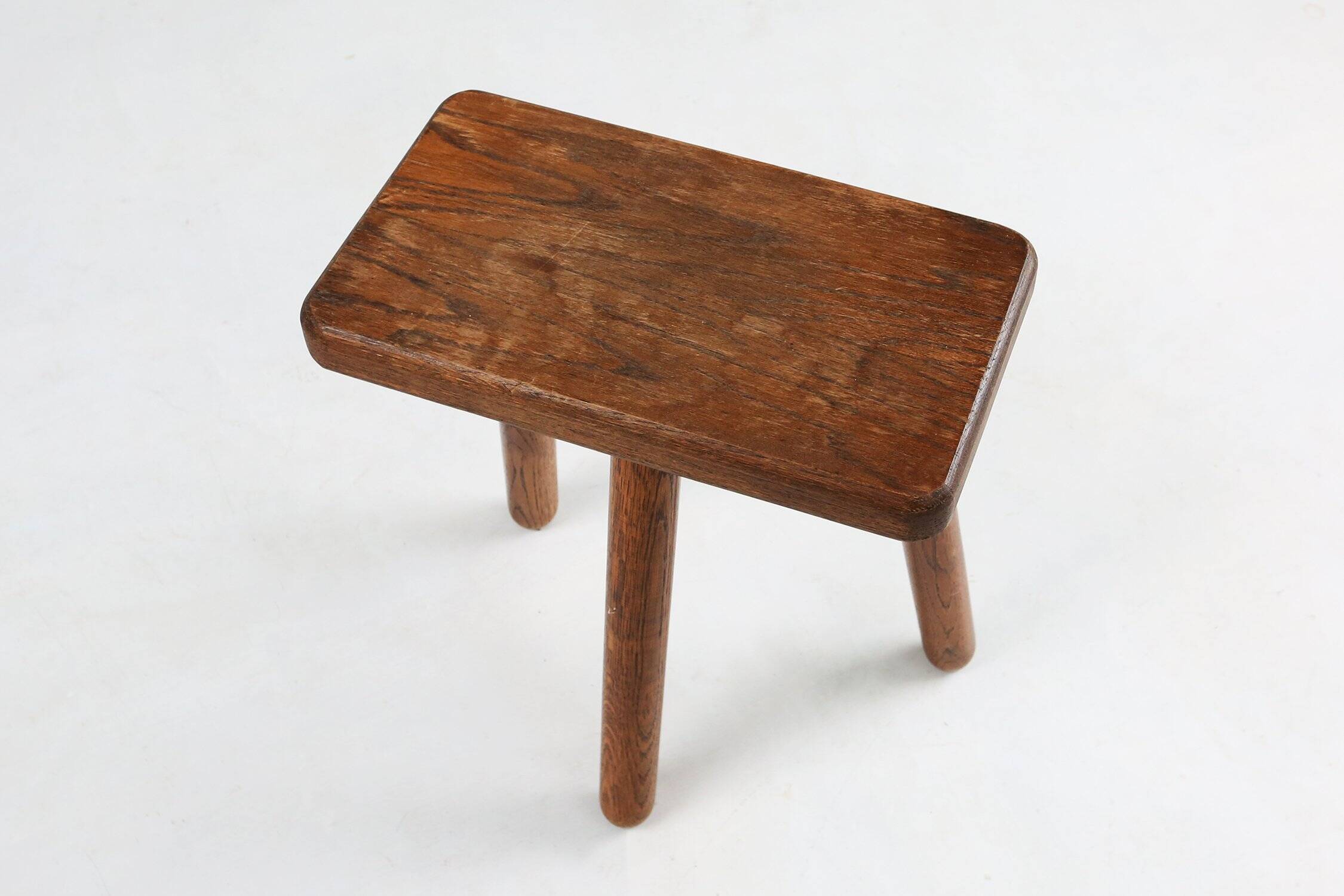 Rustic solid Wooden tripod Stool, France 1940s
