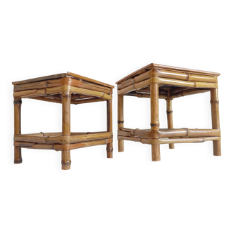 1950s Mid-Century French Bamboo and Wood Plant Pedestals, Hand-Crafted