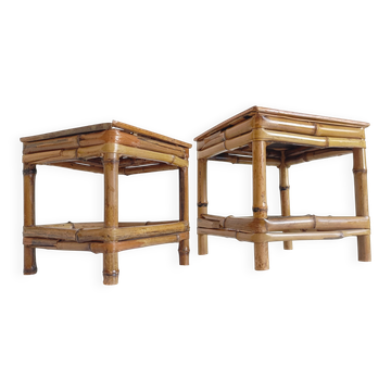 1950s Mid-Century French Bamboo and Wood Plant Pedestals, Hand-Crafted