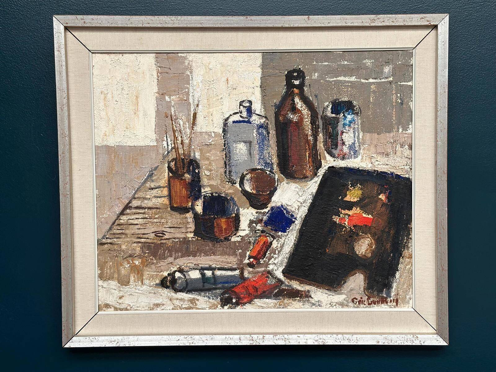 Original Swedish Oil On Canvas – “The Work Table Atelier” By Eric Lundberg