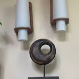 Vintage Scandinavian teak and opaline wall lights