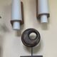 Vintage Scandinavian teak and opaline wall lights