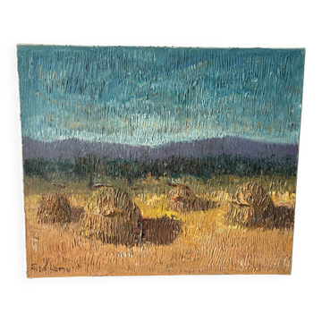 Haystacks, knife oil signed