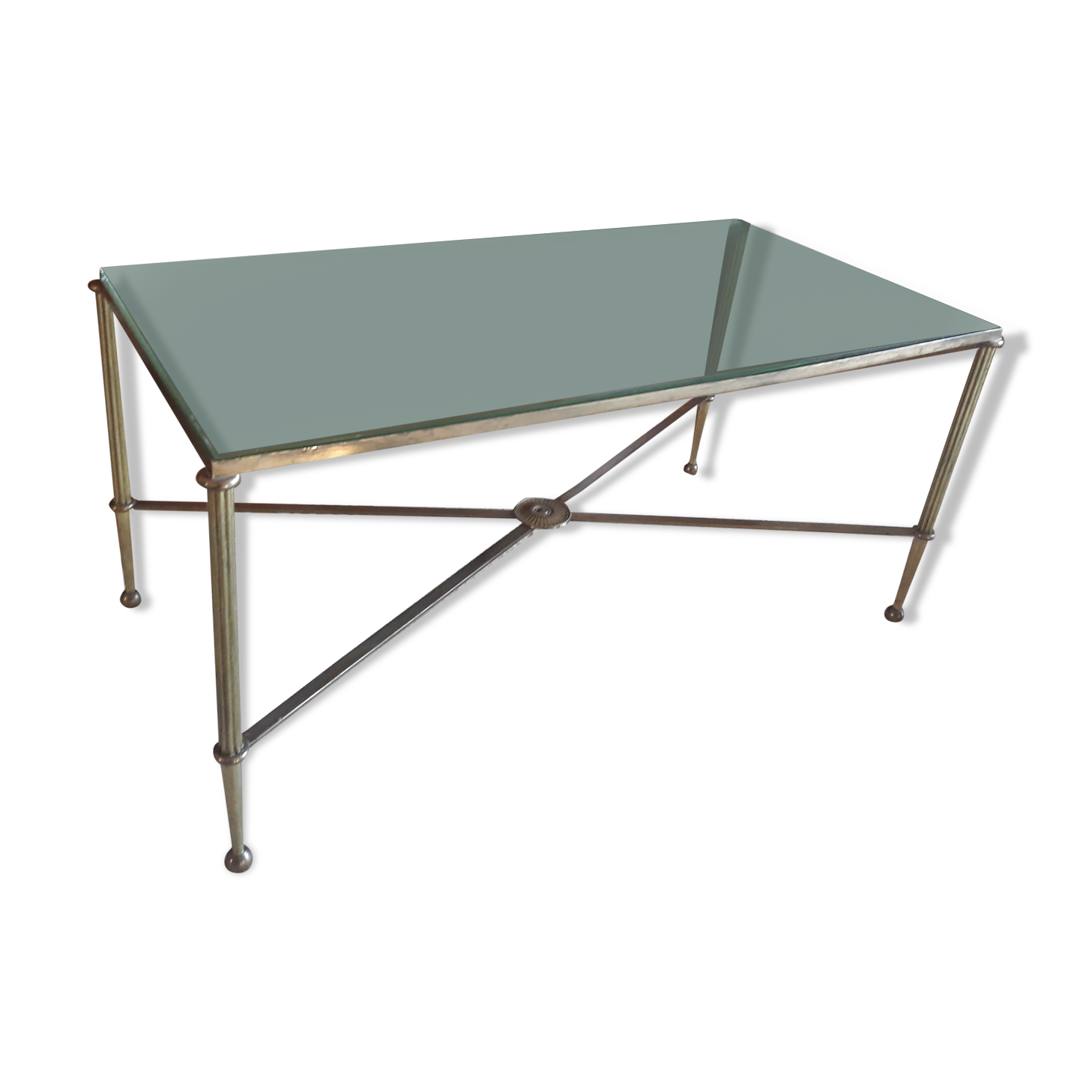 Brass coffee table and vintage glass