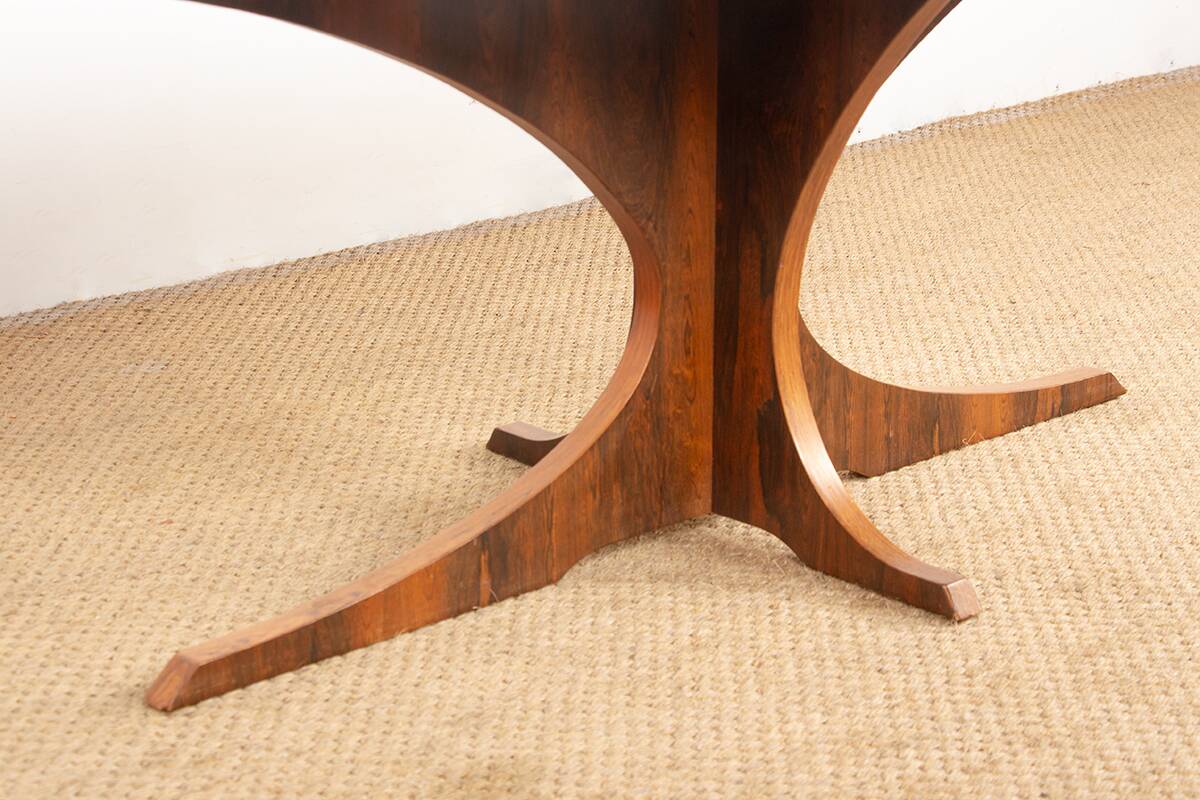 Oval coffee table in Carrara marble and rosewood, Hugues Poignant 1960
