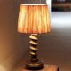 Wooden column lamp by Charles Dudouyt with raffia shade, 1940s.